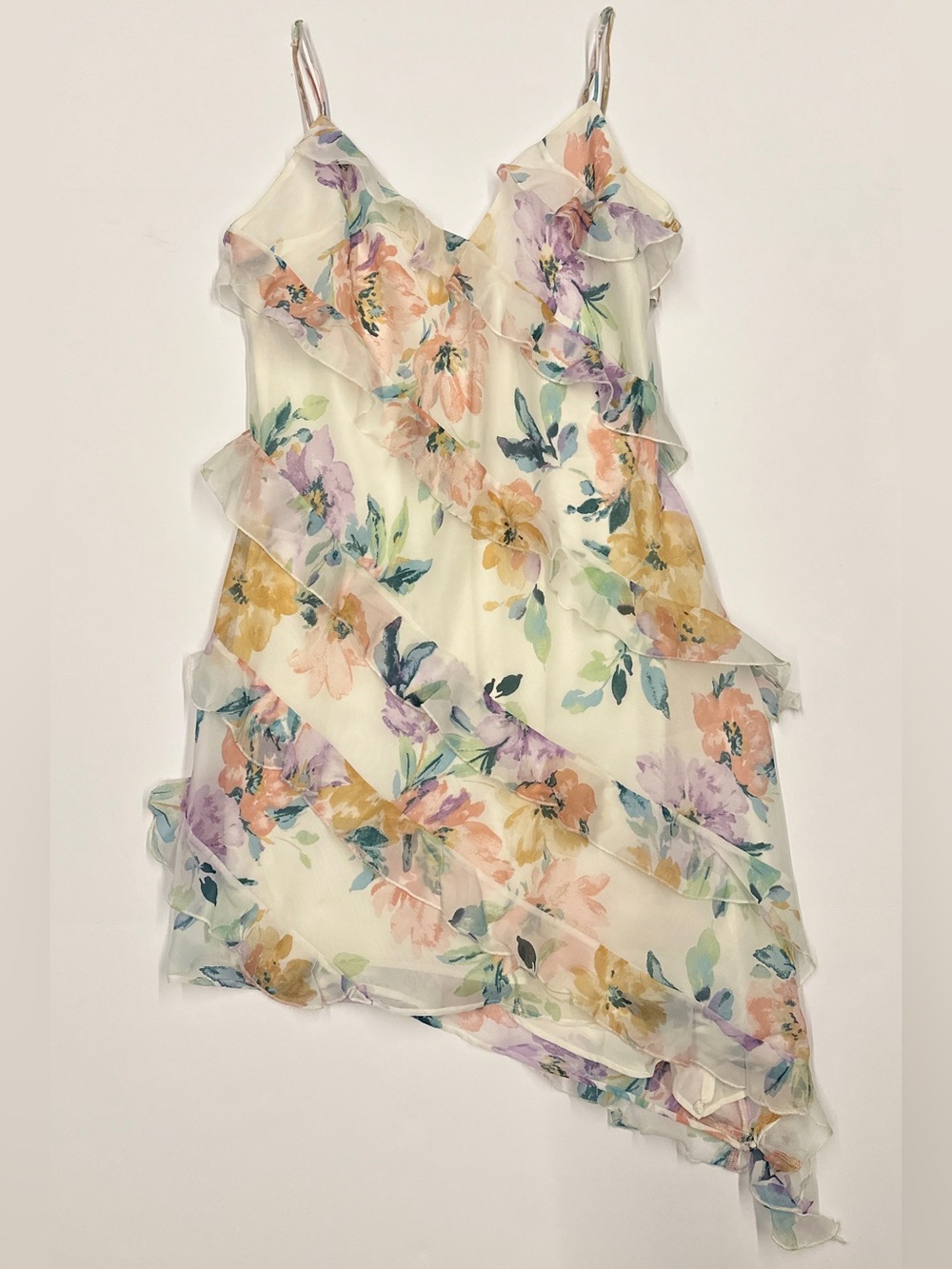 A&F Floral Tiered Ruffle Asymmetrical Hem Dress Fairycore Chiffon Sundress